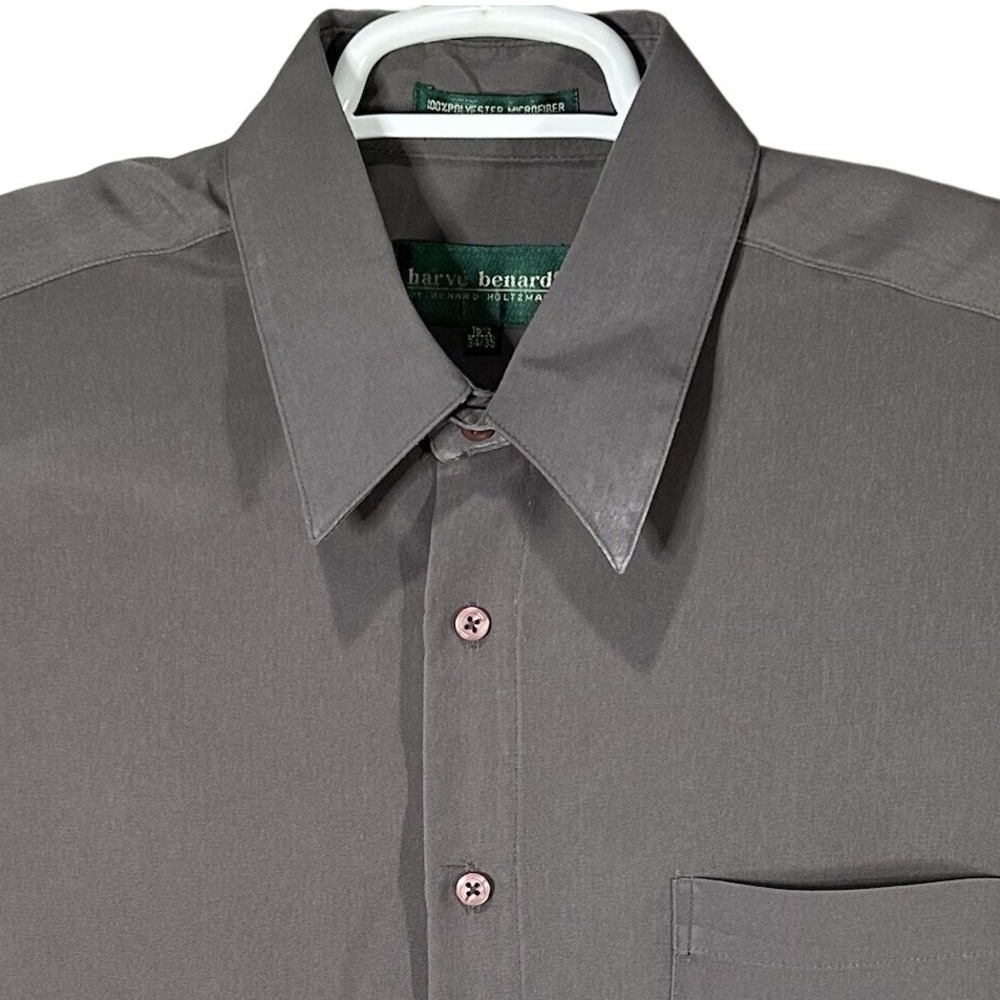 Harve Bernard Mens Size 16 1/2  34/35 Button Up Long‎ Sleeve Dark Gray Silky
